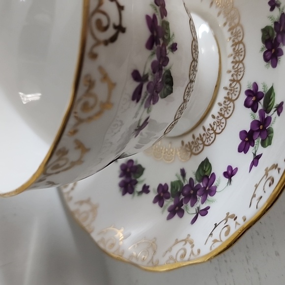 Colclough Cup and Saucer with Violet flowers and Golden scrolls Pat #8247 - Picture 5 of 8